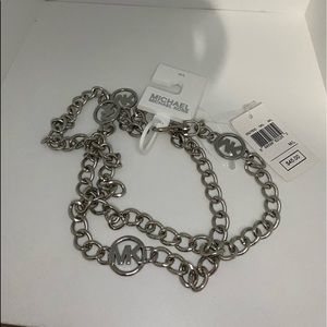 MICHAEL KORS SILVER LOGO CHAIN BELT SIZE M/L NWT